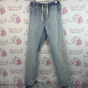 Lira jeans pants tie up waist straight leg light wash Light Blue Boyfriend Jeans